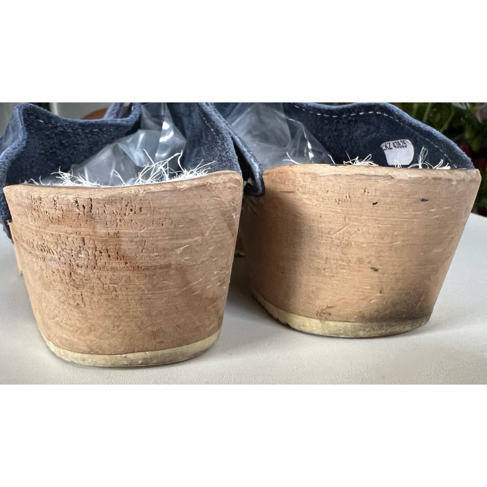 Vintage Blue Nubuck Slip On Wooden Clogs Mules 37 - Picture 13 of 13
